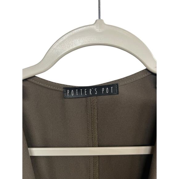 Potter’s Pot Drape Front Vest L Longline Taupe Layering Jacket Minimalist Nude - Picture 3 of 5